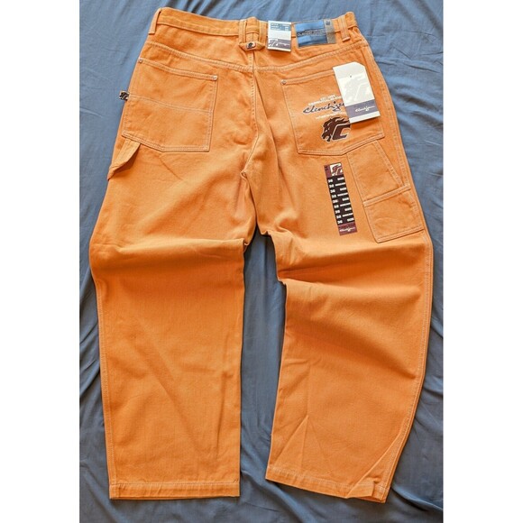 VTG CLENCH JEANS Orange Denim 36x32/31 Baggy Carpenter Wide Skater JNCO Style - Picture 2 of 13